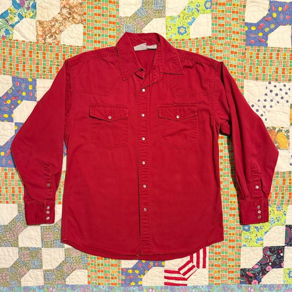 Vintage 90’s Most Wanted Red Denim Pearl Snap Shirt 100% Cotton Western